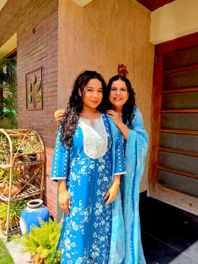 Blue Pearls embroidered Cotton Stitched Suit Set