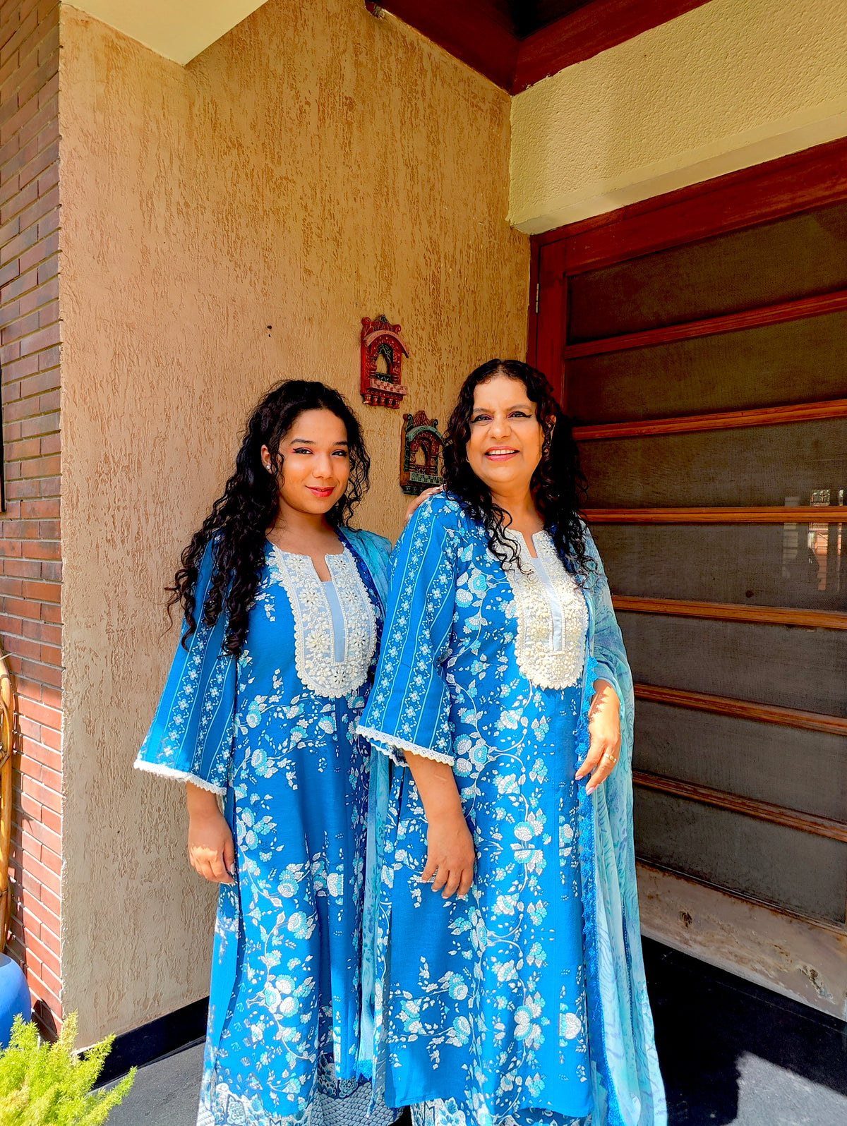 Blue Pearls embroidered Cotton Stitched Suit Set