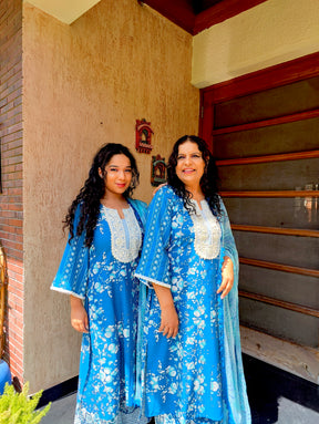 Blue Pearls embroidered Cotton Stitched Suit Set