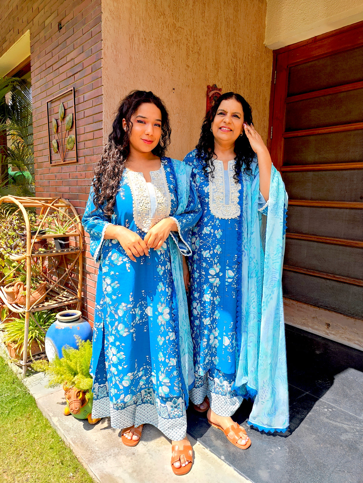 Blue Pearls embroidered Cotton Stitched Suit Set
