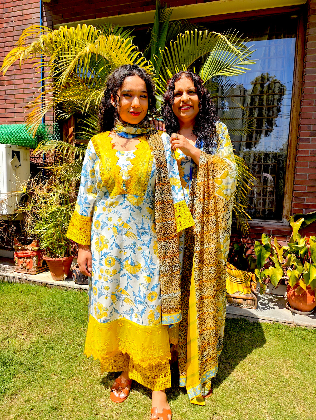 White Muslin Yellow Italian Lace Stitched Suit Set