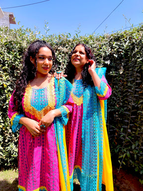 Magenta Embroidered Cotton Stitched Suit Set