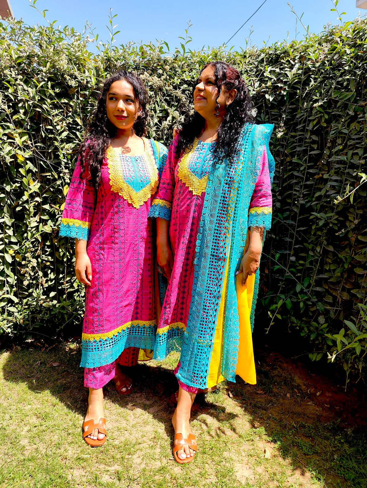 Magenta Embroidered Cotton Stitched Suit Set