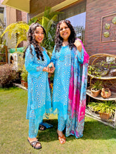Sky Blue Cotton Italian Lace Stitched Suit Set
