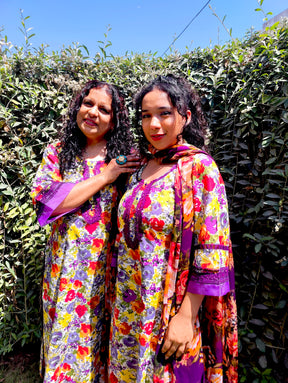 Purple Floral Handblock Cotton Stitched Suit Set