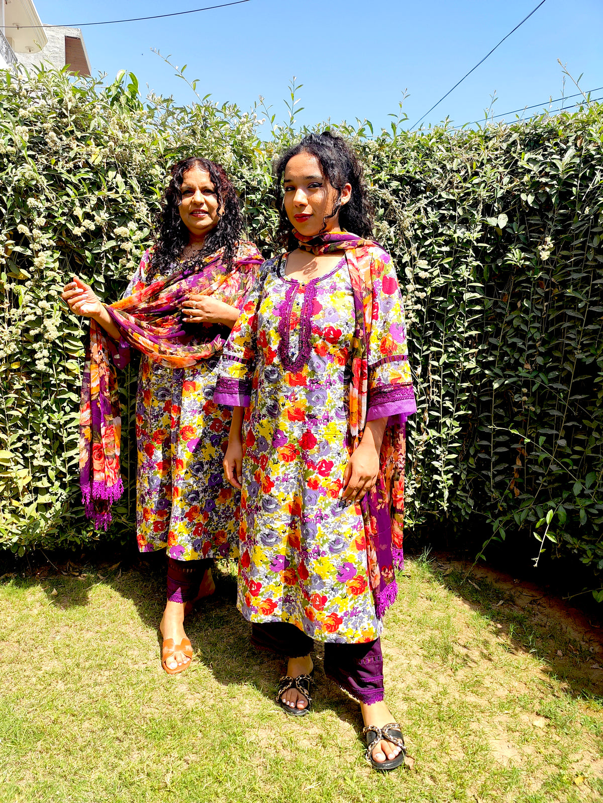 Purple Floral Handblock Cotton Stitched Suit Set