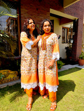 Yellow Pakistani Digital Printed Brown Lace Cotton Stitched Suit Set