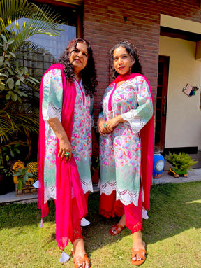 Green Pakistani Digital Printed Cotton Stitched Suit Set
