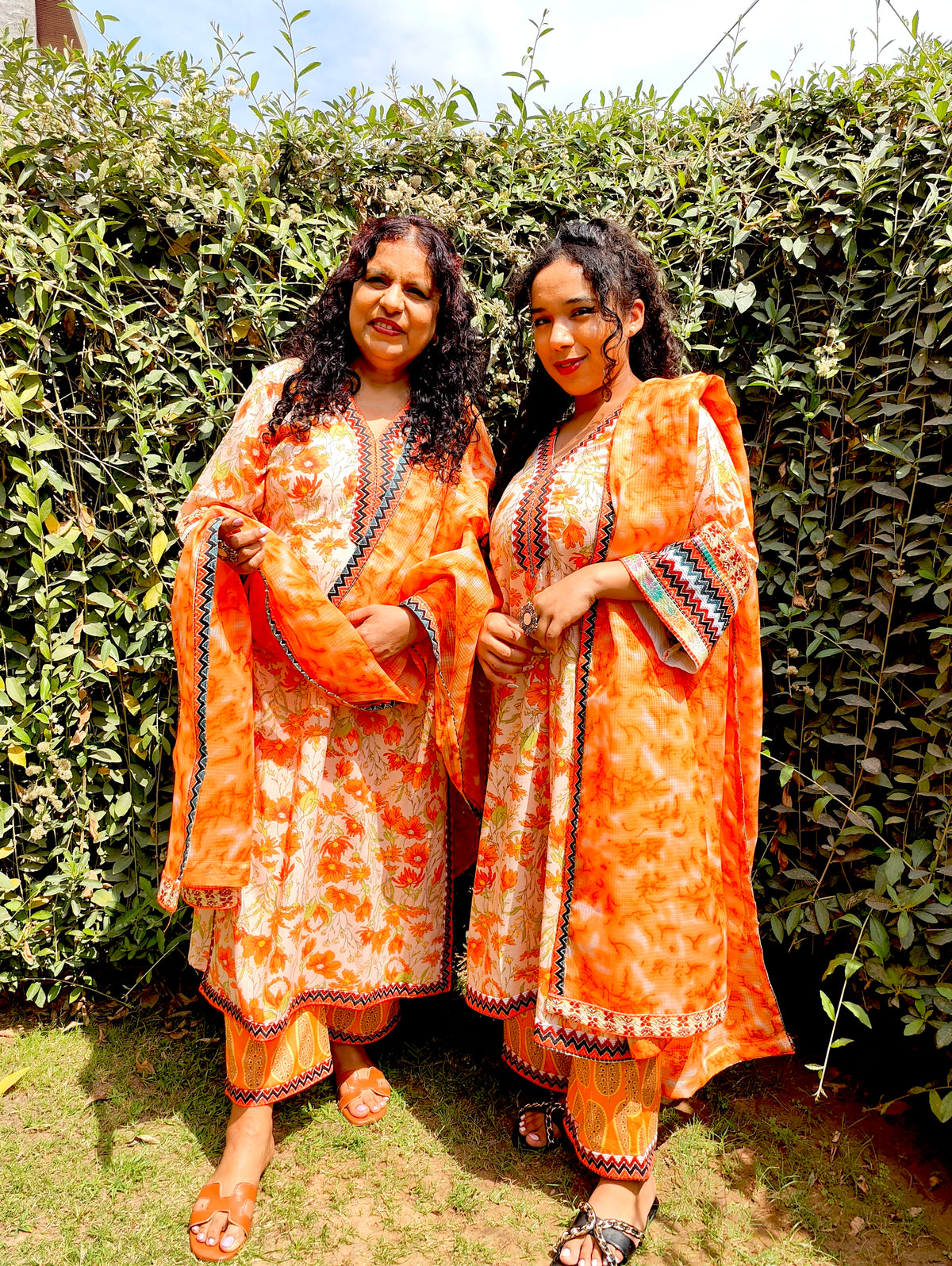 Orange Floral Multi Embroidered Stitched Suit Set