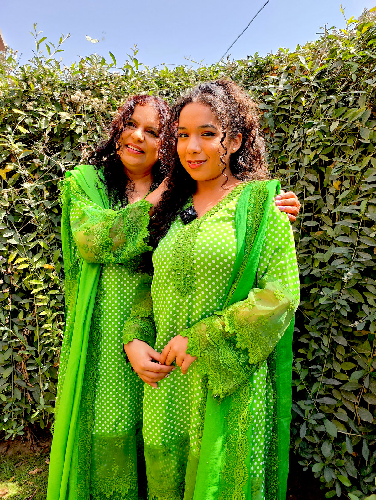 Green Polka Dot Satin Silk Stitched Suit Set