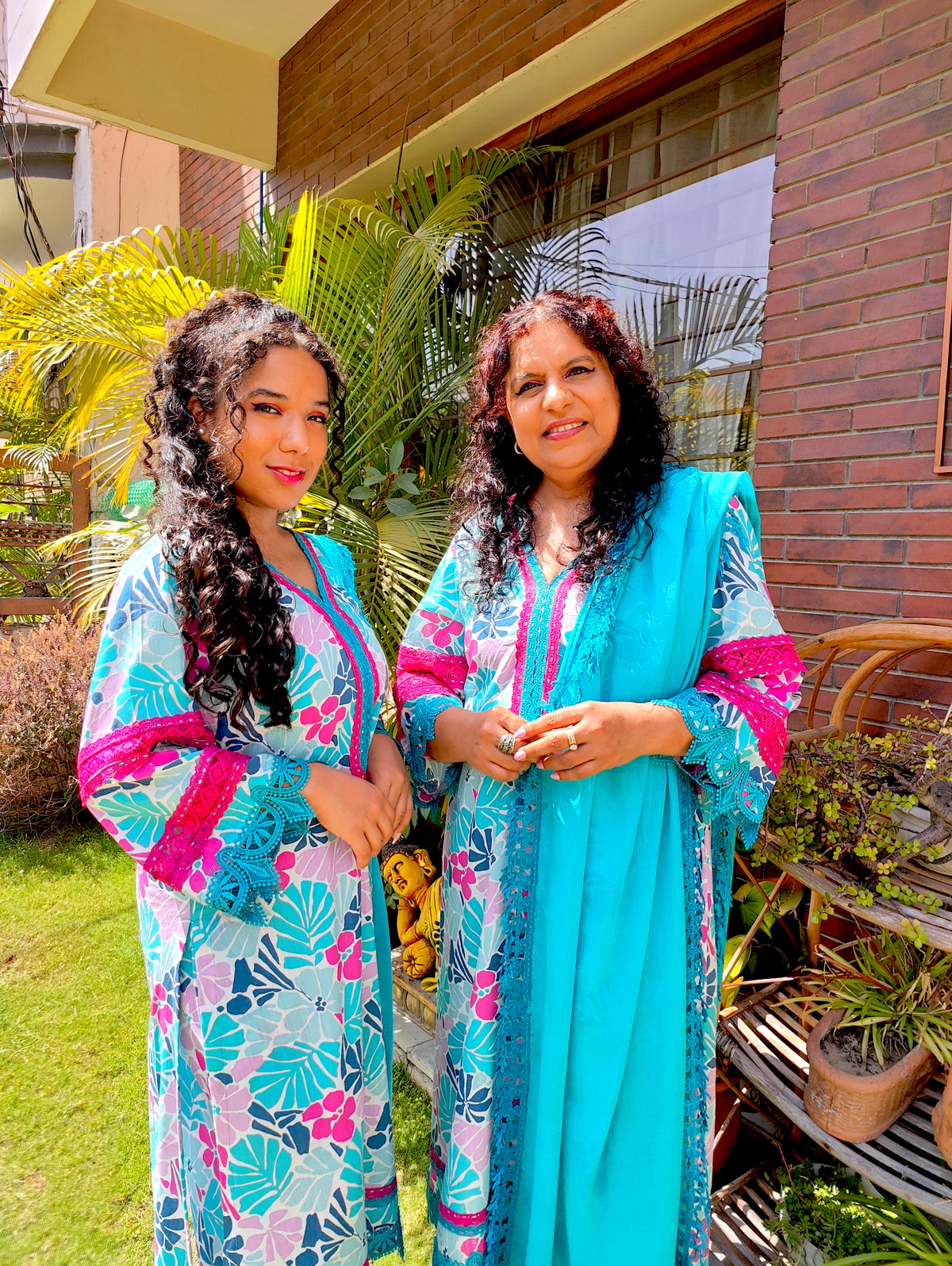 Sky Blue Multi Floral Digital Printed Cotton Stitched Suit Set