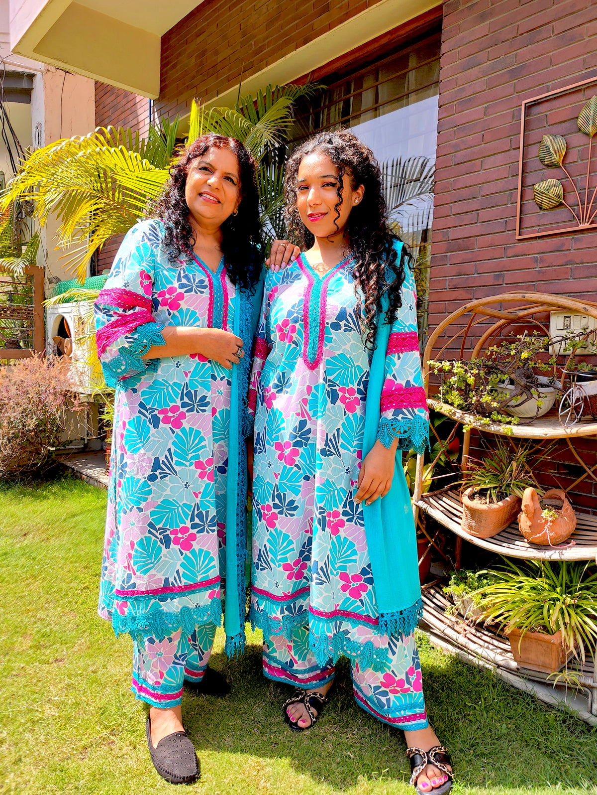 Sky Blue Multi Floral Digital Printed Cotton Stitched Suit Set