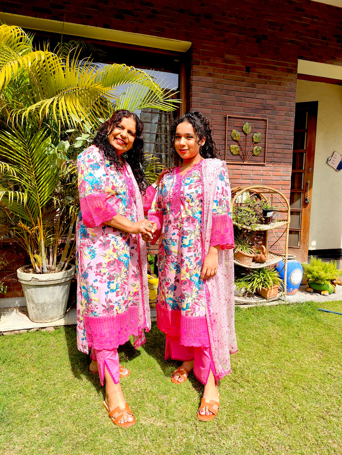 Pink Floral Handblock Magenta Lace Stitched Suit Set
