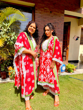 Red Digital Printed Cotton Stitched Suit Set