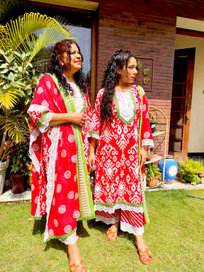 Red Digital Printed Cotton Stitched Suit Set
