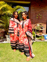 Orange Cotton Black Italian Lace Stitched Suit Set