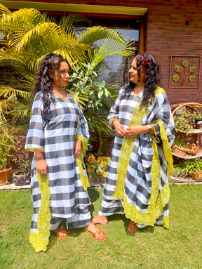 Black and White Checkred Chanderi Stitched Suit Set