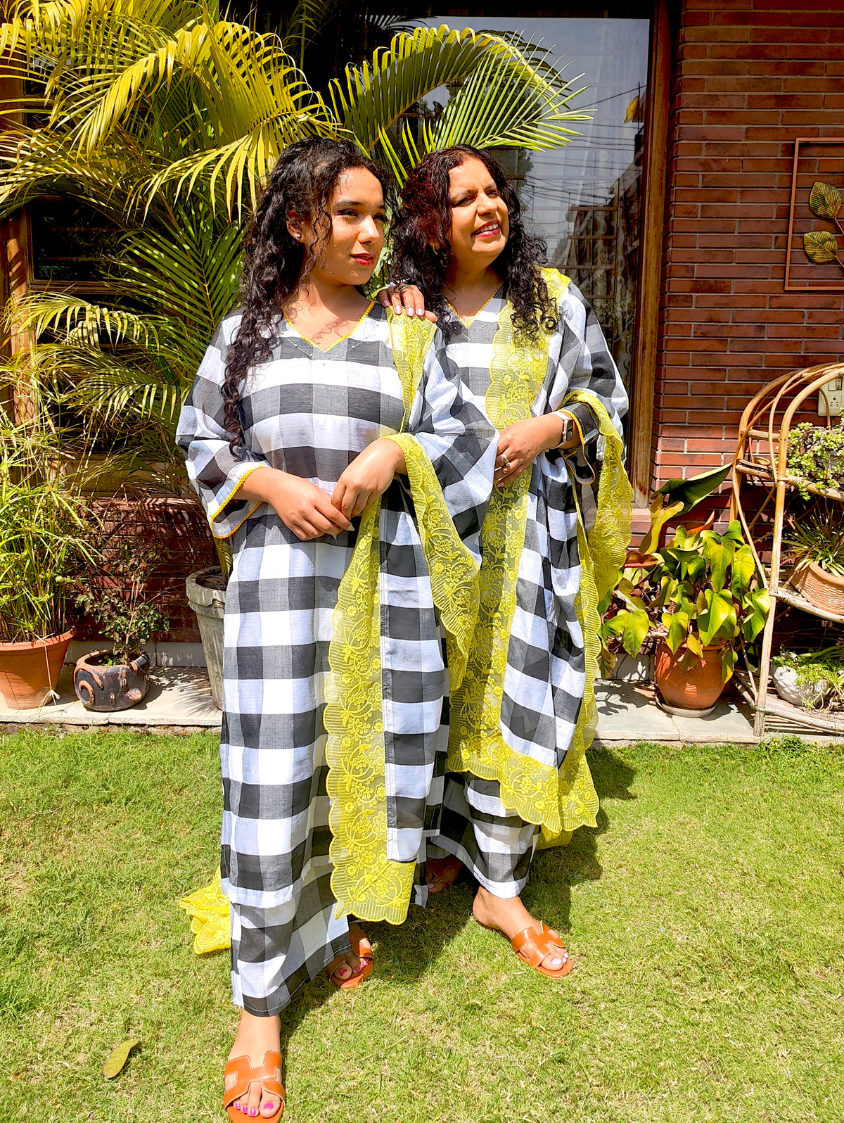 Black and White Checkred Chanderi Stitched Suit Set