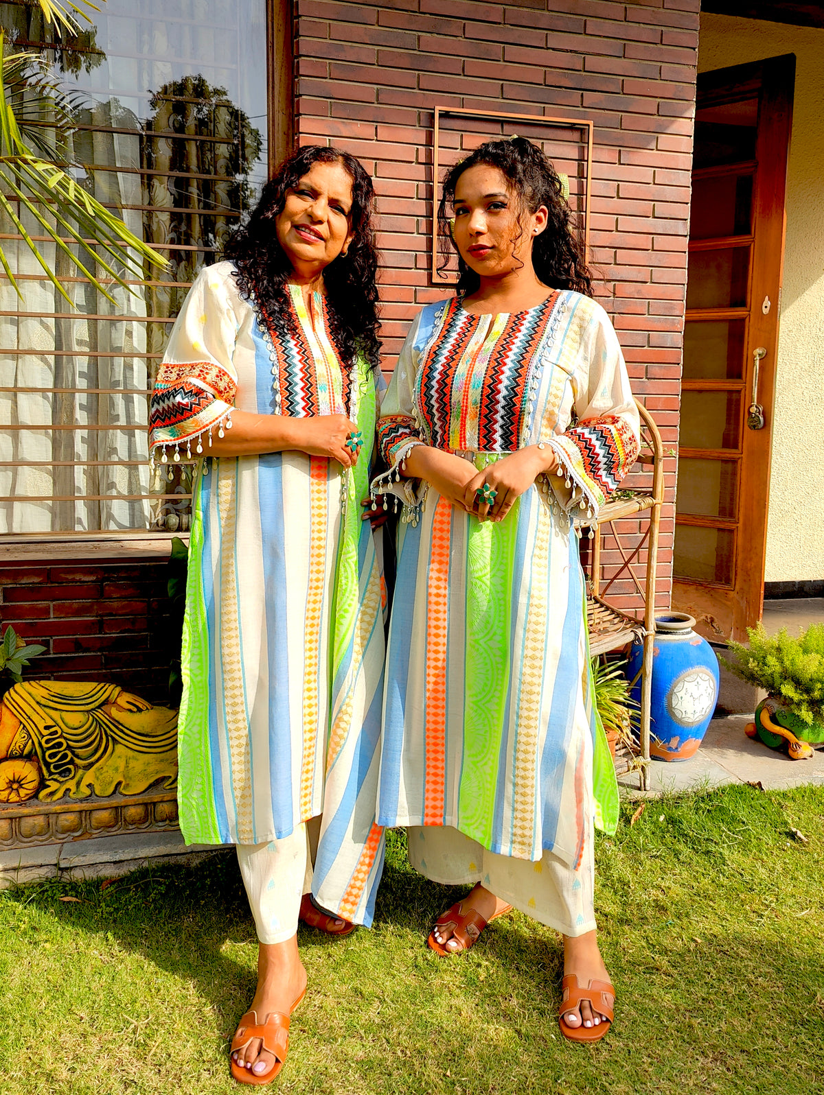 Lime Green Afghani Multi Embroidered Weave Stitched Suit Set