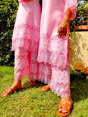 Pink Embroidered Cotton Stitched Co-Ord Set