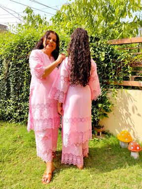 Pink Embroidered Cotton Stitched Co-Ord Set