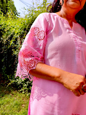 Pink Embroidered Cotton Stitched Co-Ord Set