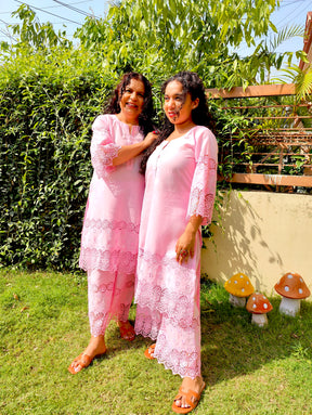 Pink Embroidered Cotton Stitched Co-Ord Set