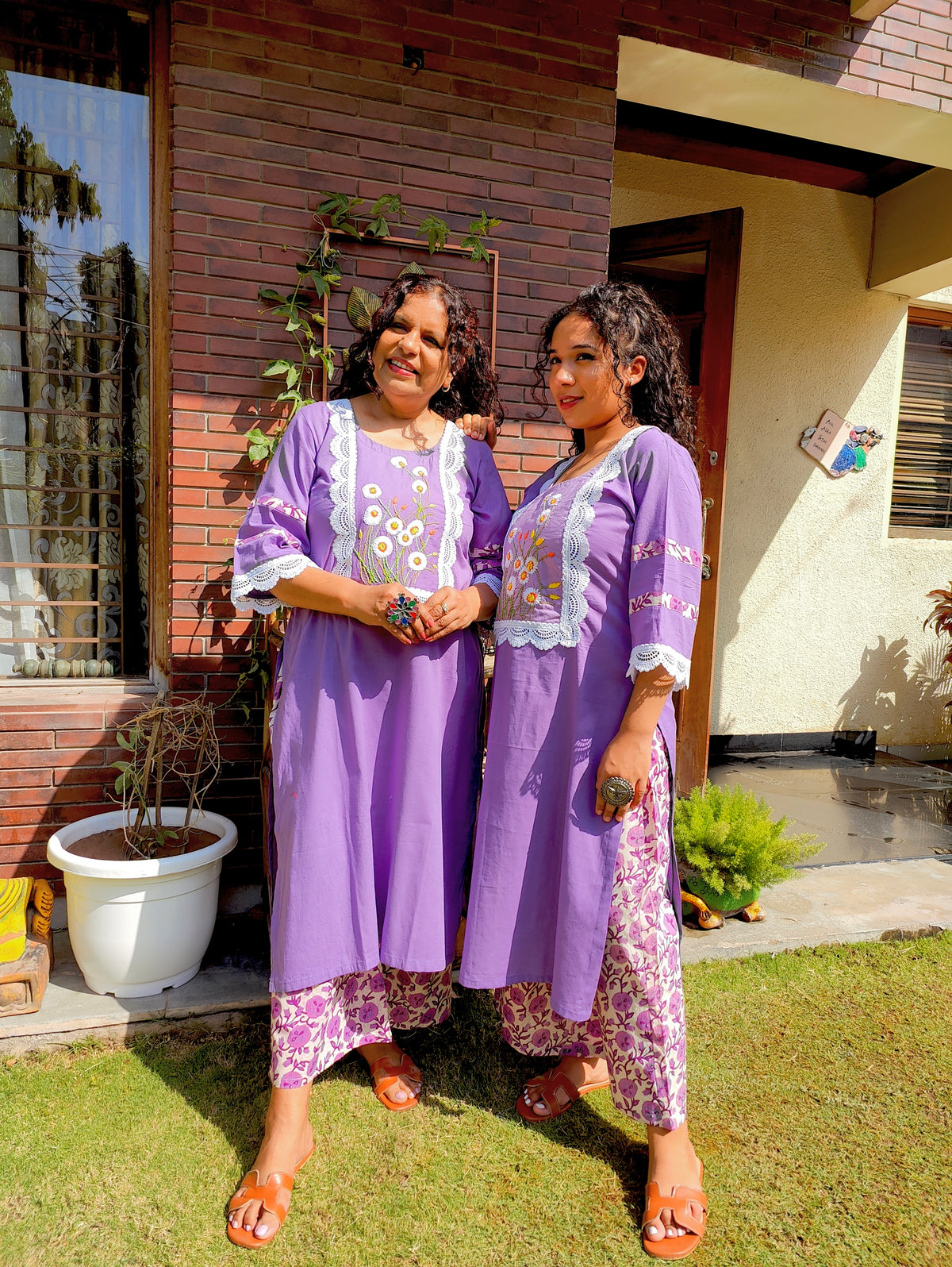 Purple Hand Embroidered Cotton Stitched Co-Ord Set