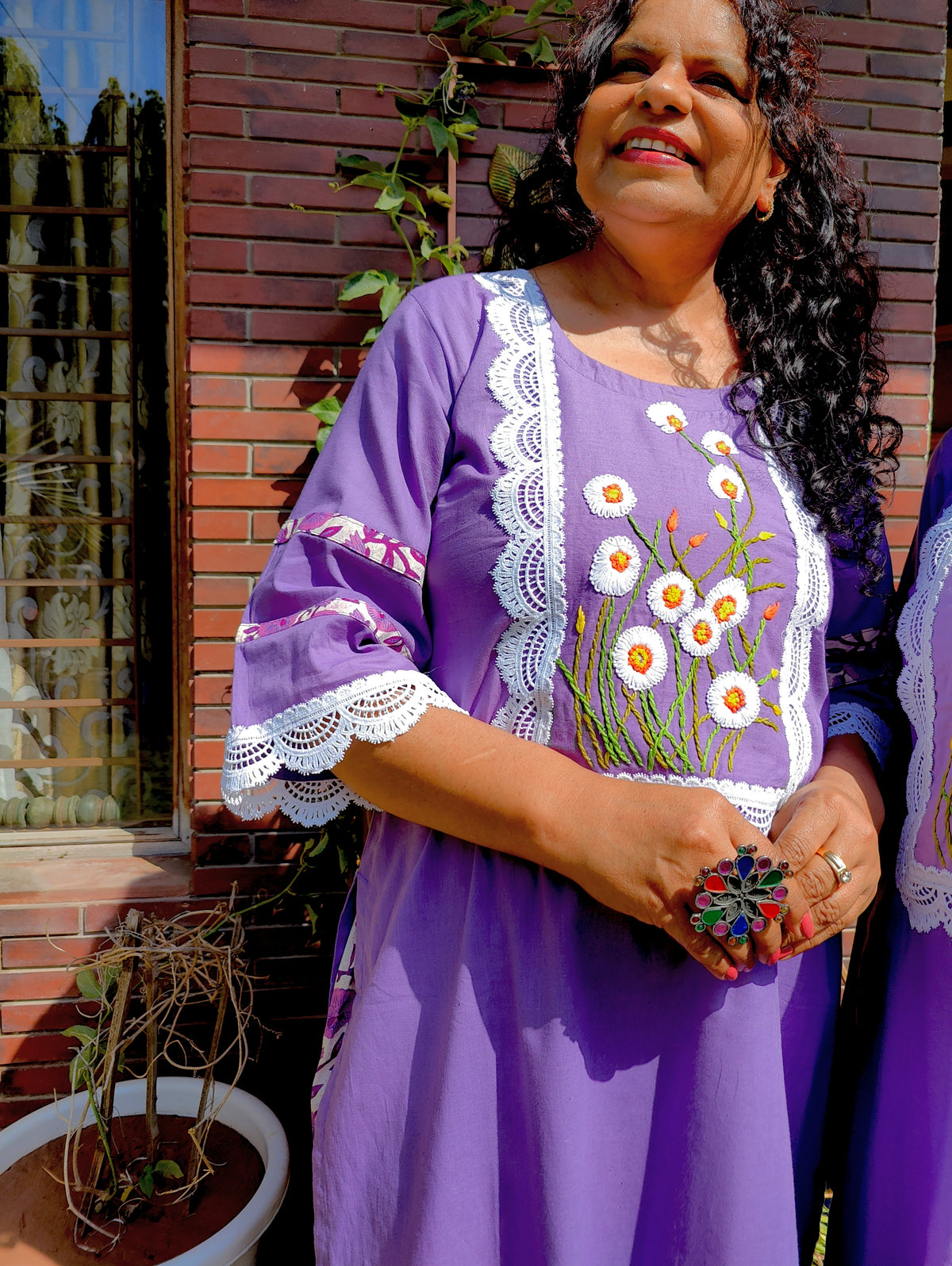 Purple Hand Embroidered Cotton Stitched Co-Ord Set