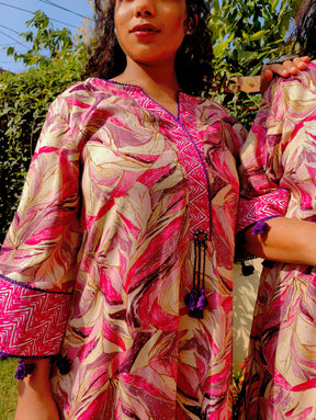 Purple Multi-coloured Cotton Stitched Co-Ord Set