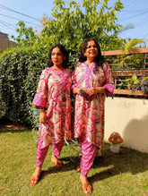 Purple Multi-coloured Cotton Stitched Co-Ord Set
