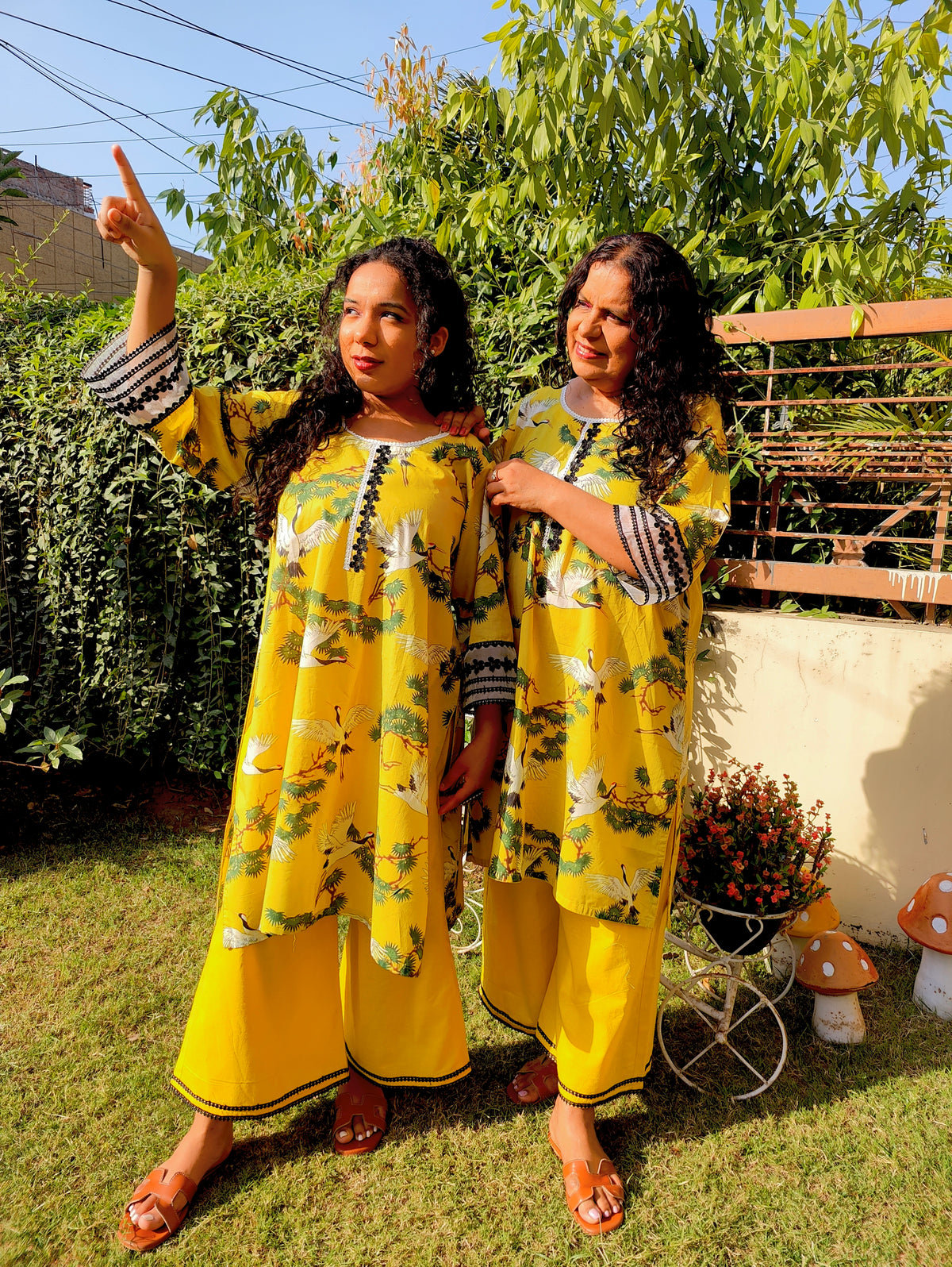 Yellow Digital Printed Cotton Lace Stitched Co-Ord Set