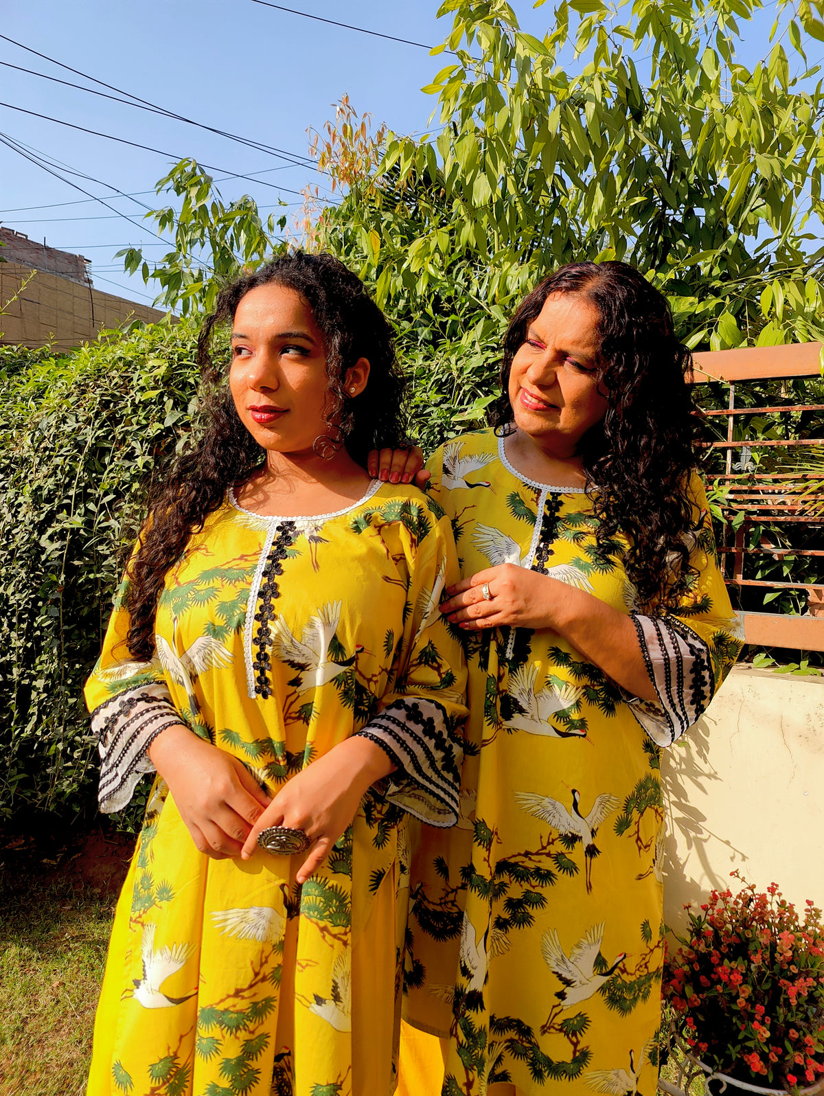 Yellow Digital Printed Cotton Lace Stitched Co-Ord Set