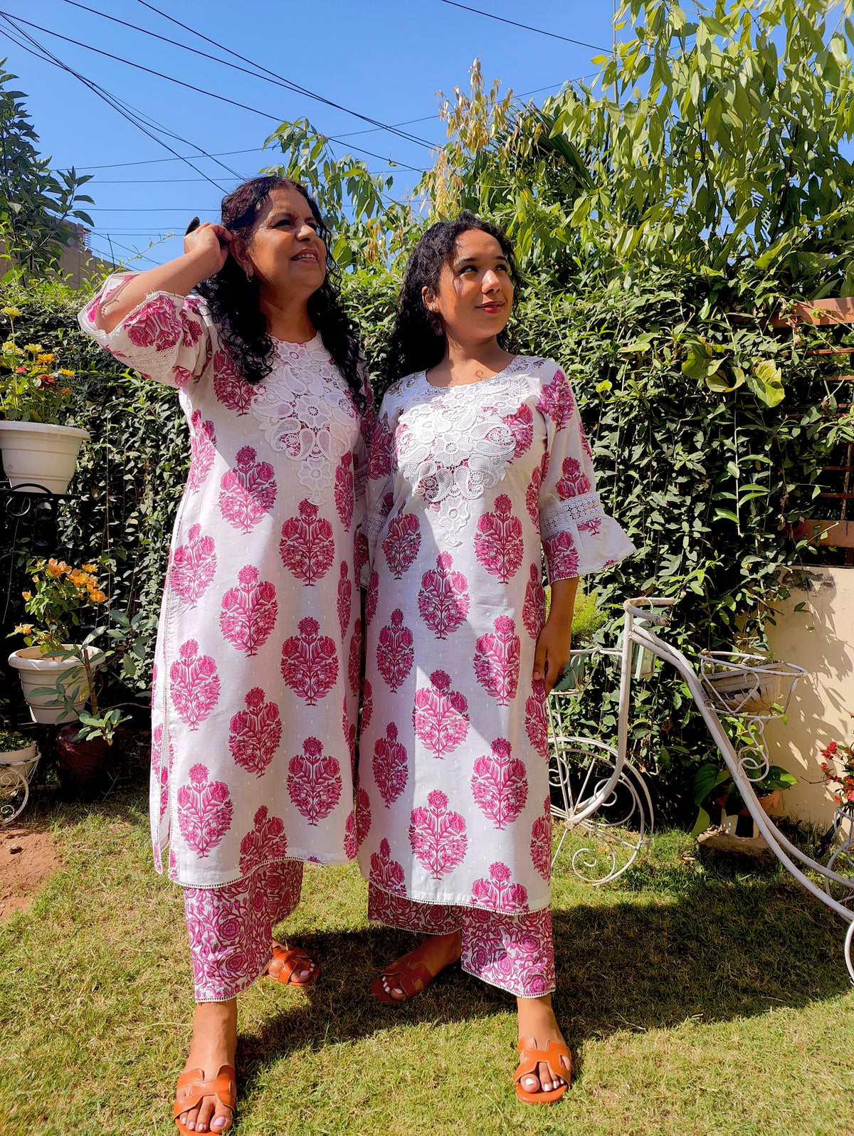 White Handblock Cut Work Lace Cotton Stitched Co-Ord Set