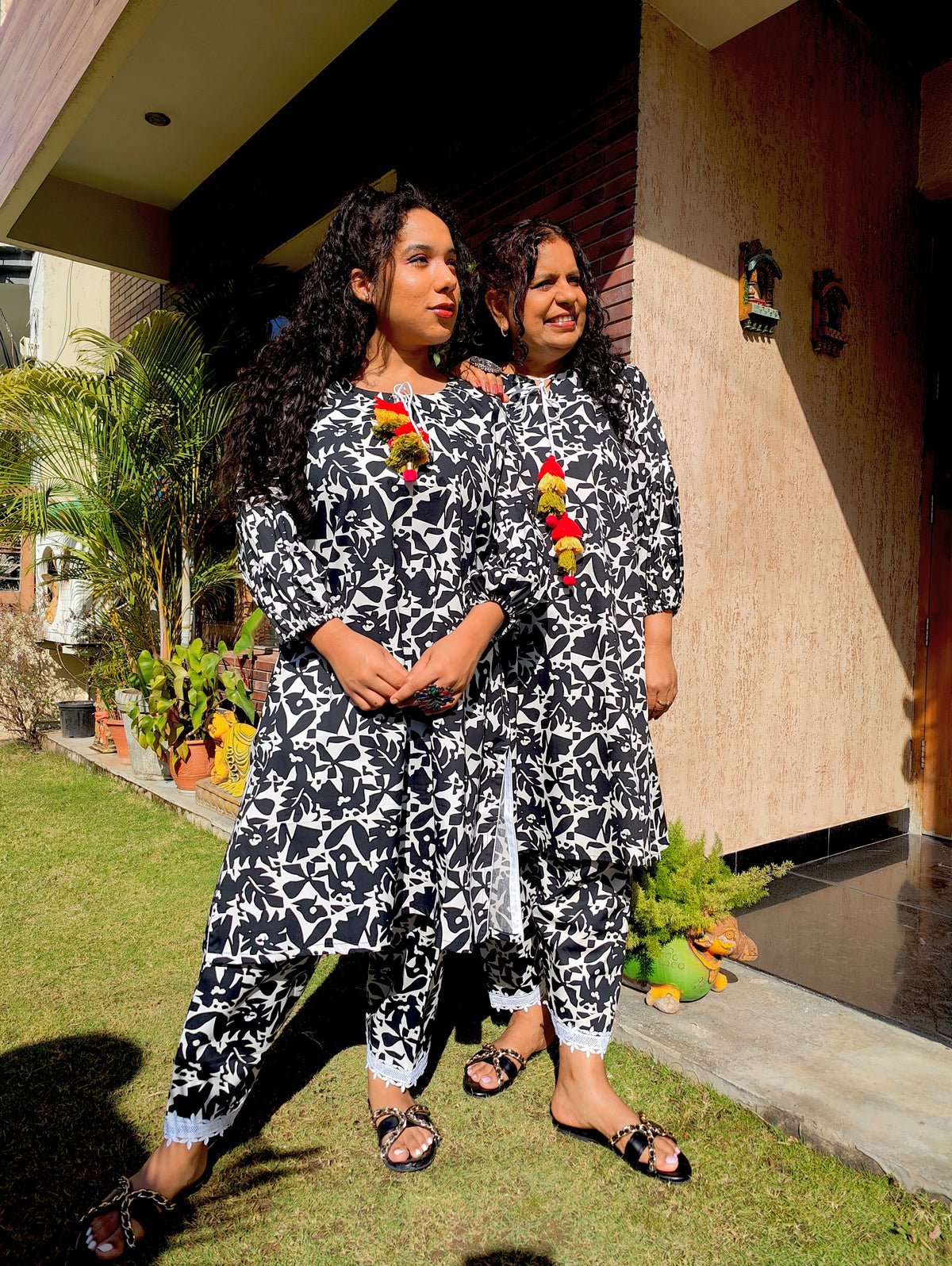 Black and White Digital Printed Cotton Stitched Co-Ord Set