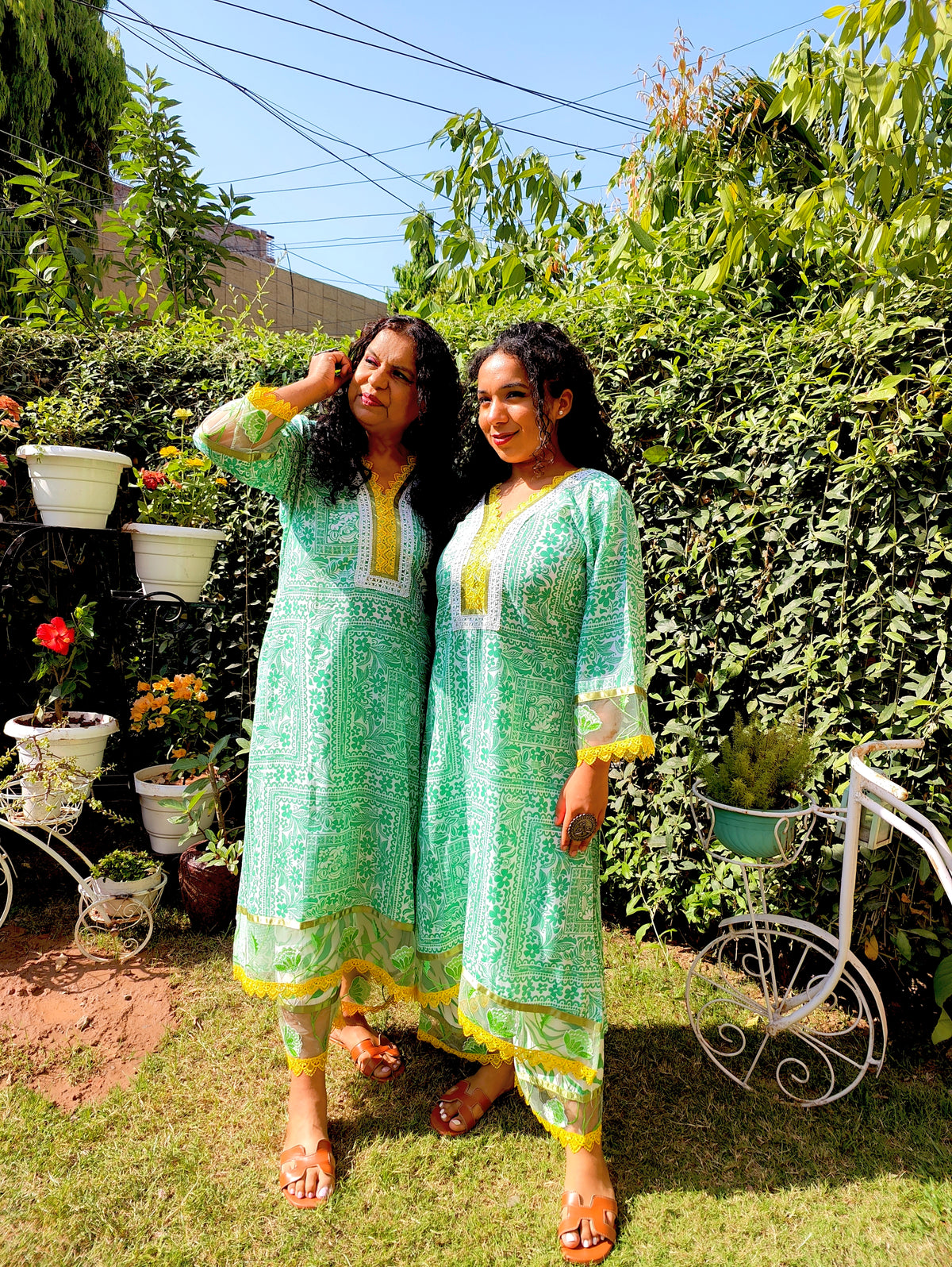 Green Floral Lace Cotton Stitched Co-Ord Set