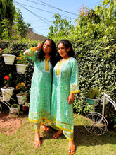 Green Floral Lace Cotton Stitched Co-Ord Set