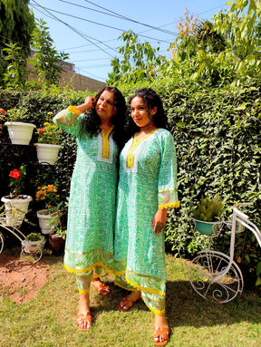 Green Floral Lace Cotton Stitched Co-Ord Set