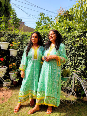 Green Floral Lace Cotton Stitched Co-Ord Set