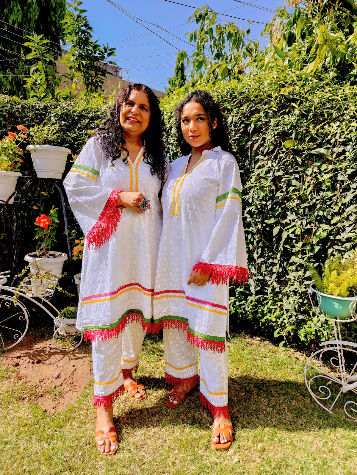 White Embroidered Lace Cotton Stitched Co-Ord Set