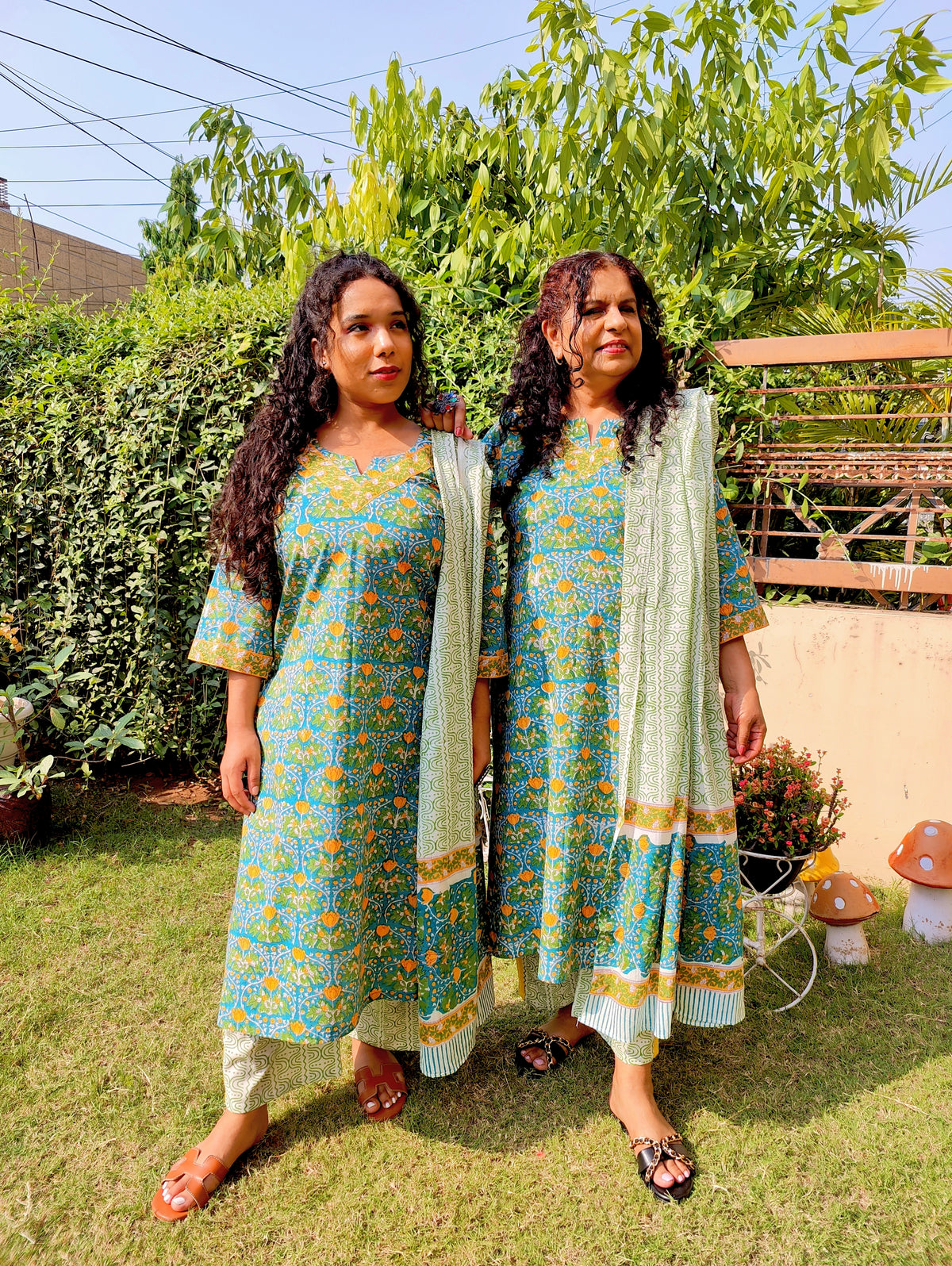 Green Cotton Handblock Stitched Suit Set