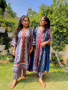 Blue Ajrakh Cotton Stitched Suit Set