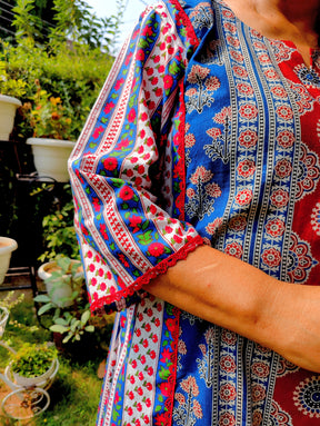 Blue Ajrakh Cotton Stitched Suit Set