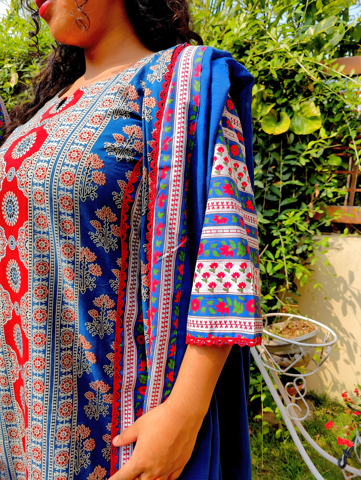 Blue Ajrakh Cotton Stitched Suit Set
