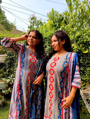 Blue Ajrakh Cotton Stitched Suit Set