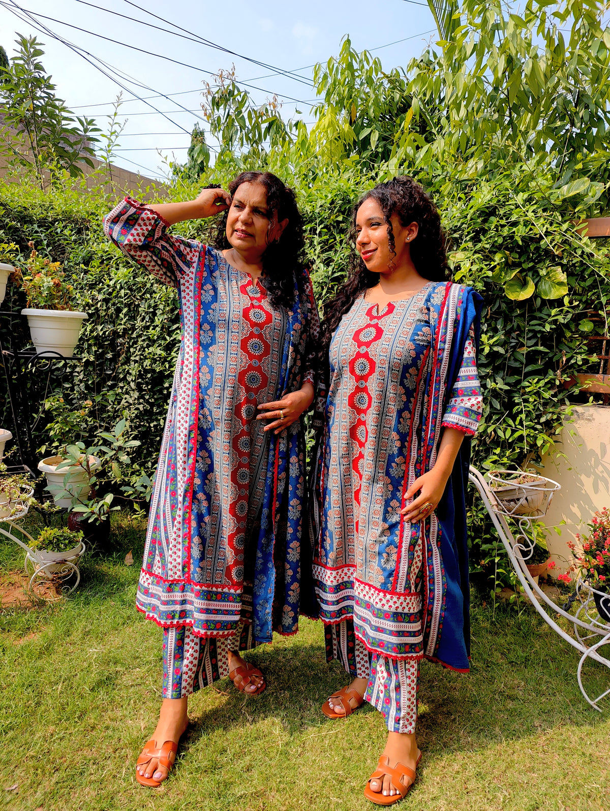 Blue Ajrakh Cotton Stitched Suit Set