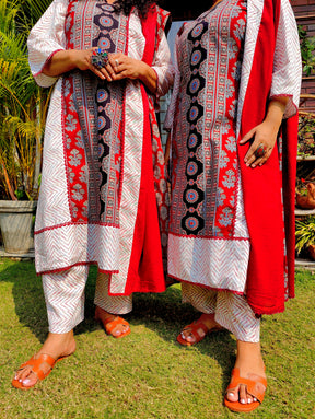 Maroon Ajrakh Cotton Stitched Suit Set