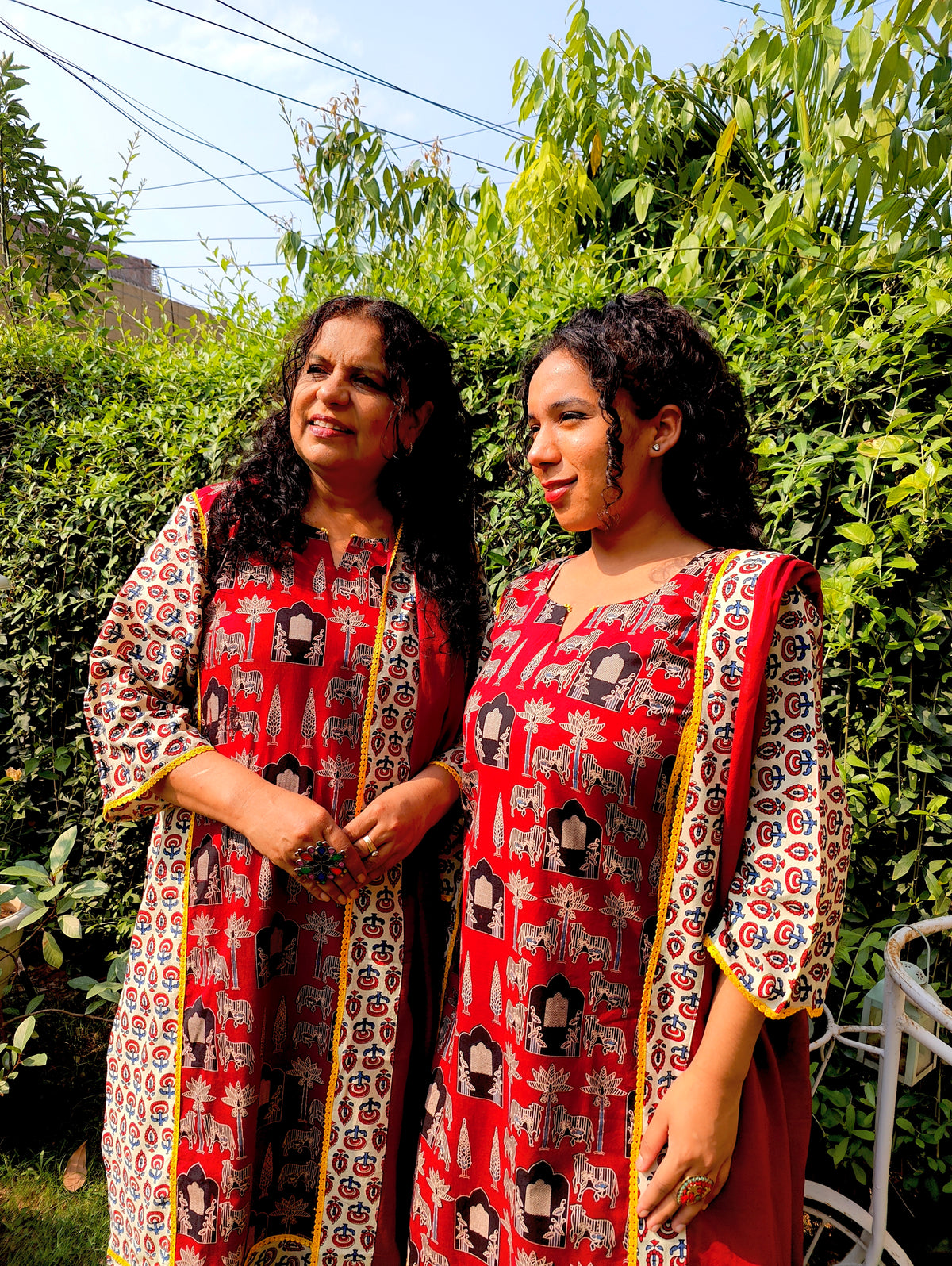 Maroon Ajrakh Yellow Lace Cotton Stitched Suit Set