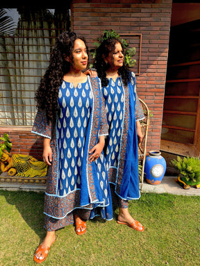 Blue Paisley Ajrakh Cotton Stitched Suit Set