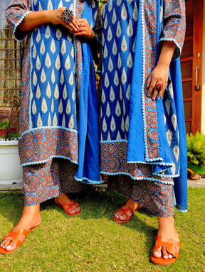 Blue Paisley Ajrakh Cotton Stitched Suit Set